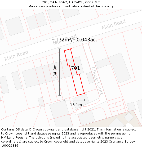 701, MAIN ROAD, HARWICH, CO12 4LZ: Plot and title map