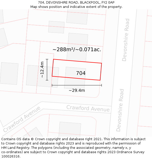 704, DEVONSHIRE ROAD, BLACKPOOL, FY2 0AP: Plot and title map