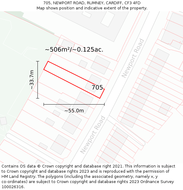 705, NEWPORT ROAD, RUMNEY, CARDIFF, CF3 4FD: Plot and title map