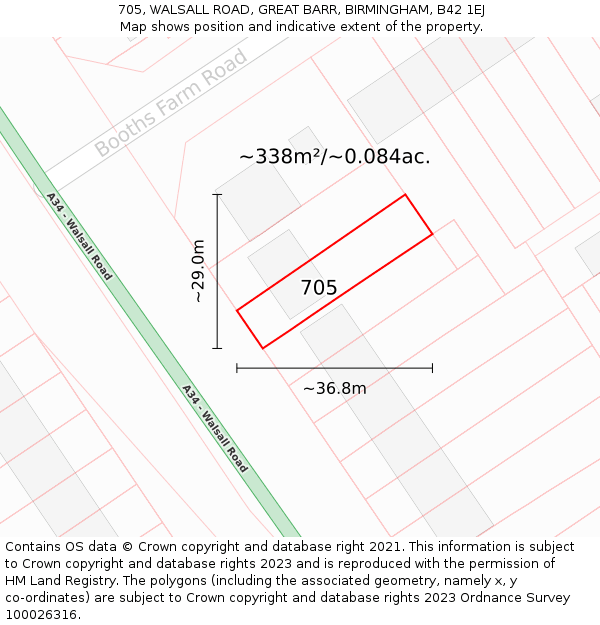 705, WALSALL ROAD, GREAT BARR, BIRMINGHAM, B42 1EJ: Plot and title map