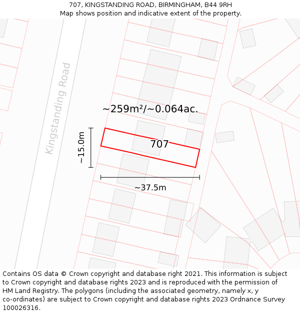 707, KINGSTANDING ROAD, BIRMINGHAM, B44 9RH: Plot and title map