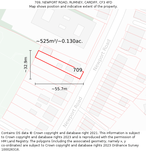 709, NEWPORT ROAD, RUMNEY, CARDIFF, CF3 4FD: Plot and title map