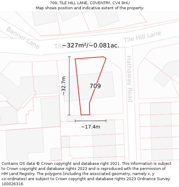 709, TILE HILL LANE, COVENTRY, CV4 9HU: Plot and title map