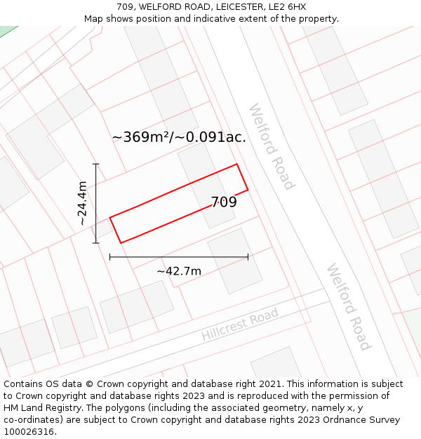 709, WELFORD ROAD, LEICESTER, LE2 6HX: Plot and title map