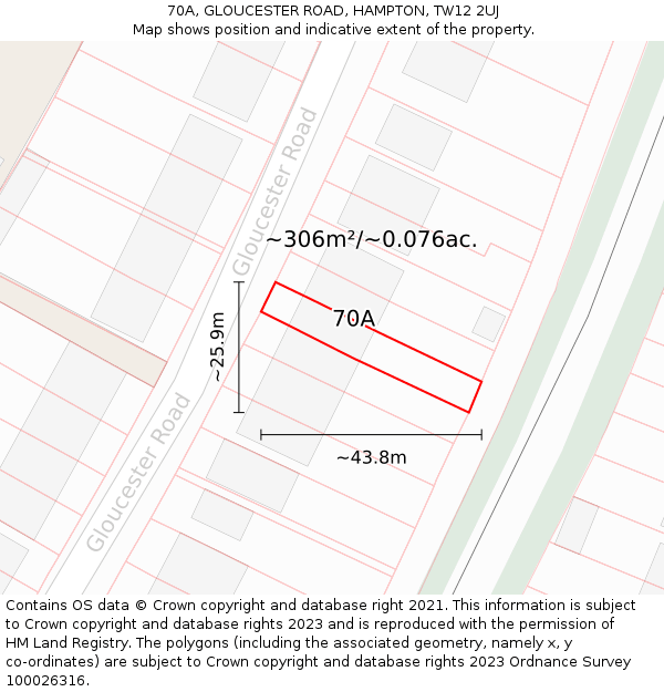 70A, GLOUCESTER ROAD, HAMPTON, TW12 2UJ: Plot and title map