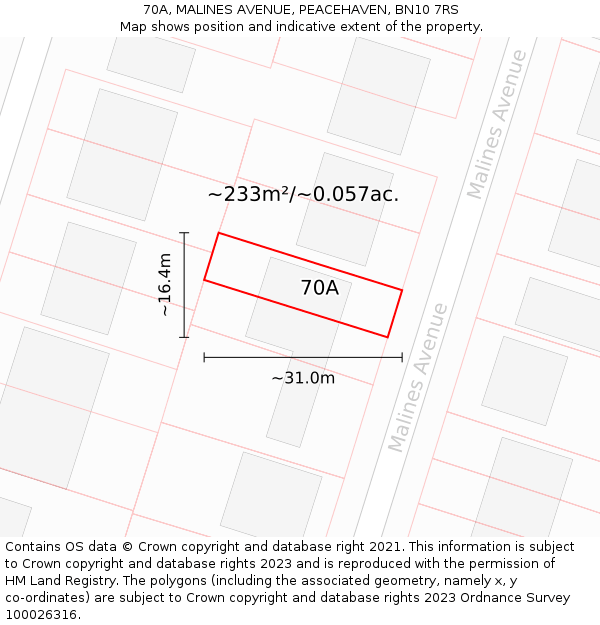 70A, MALINES AVENUE, PEACEHAVEN, BN10 7RS: Plot and title map