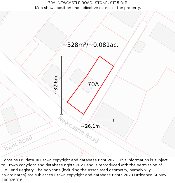 70A, NEWCASTLE ROAD, STONE, ST15 8LB: Plot and title map