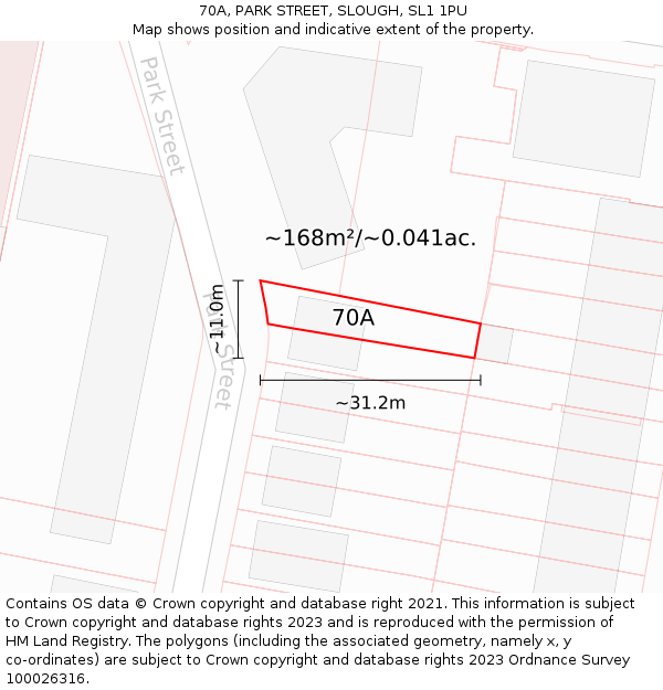 70A, PARK STREET, SLOUGH, SL1 1PU: Plot and title map