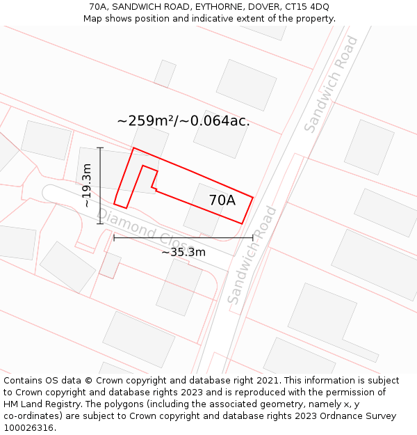 70A, SANDWICH ROAD, EYTHORNE, DOVER, CT15 4DQ: Plot and title map