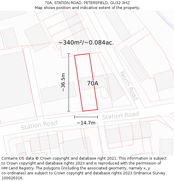 70A, STATION ROAD, PETERSFIELD, GU32 3HZ: Plot and title map