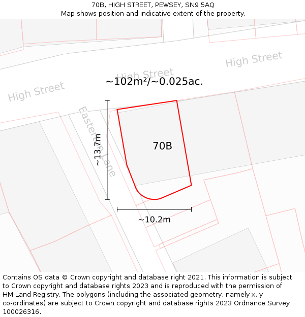 70B, HIGH STREET, PEWSEY, SN9 5AQ: Plot and title map