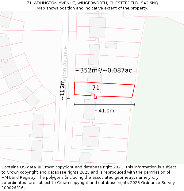 71, ADLINGTON AVENUE, WINGERWORTH, CHESTERFIELD, S42 6NQ: Plot and title map