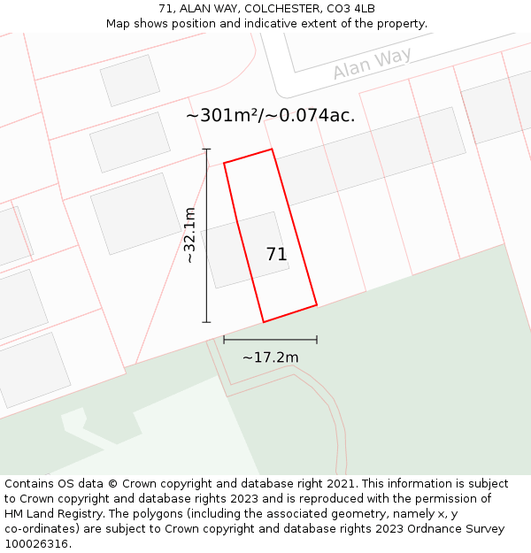 71, ALAN WAY, COLCHESTER, CO3 4LB: Plot and title map