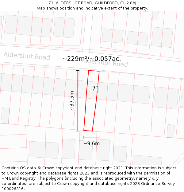 71, ALDERSHOT ROAD, GUILDFORD, GU2 8AJ: Plot and title map