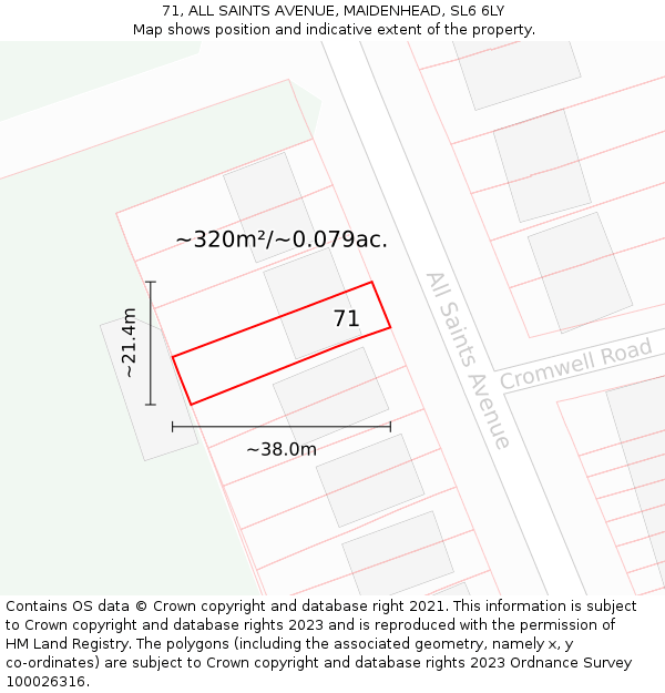 71, ALL SAINTS AVENUE, MAIDENHEAD, SL6 6LY: Plot and title map