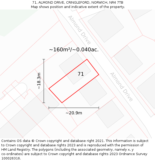 71, ALMOND DRIVE, CRINGLEFORD, NORWICH, NR4 7TB: Plot and title map