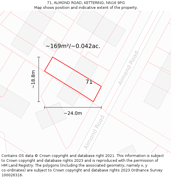 71, ALMOND ROAD, KETTERING, NN16 9PG: Plot and title map