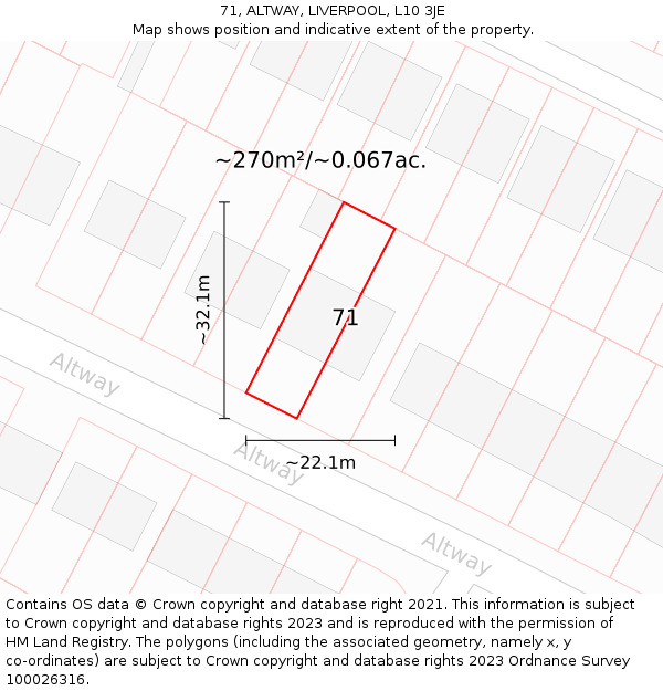 71, ALTWAY, LIVERPOOL, L10 3JE: Plot and title map