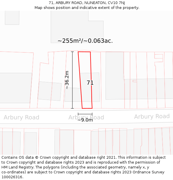 71, ARBURY ROAD, NUNEATON, CV10 7NJ: Plot and title map