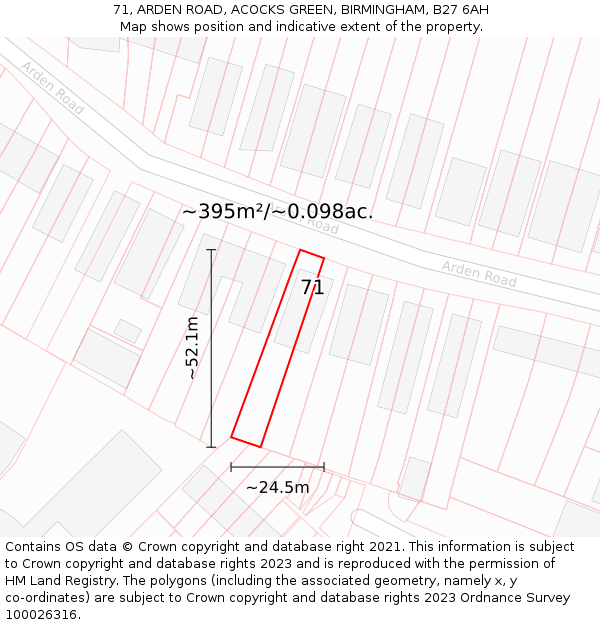 71, ARDEN ROAD, ACOCKS GREEN, BIRMINGHAM, B27 6AH: Plot and title map