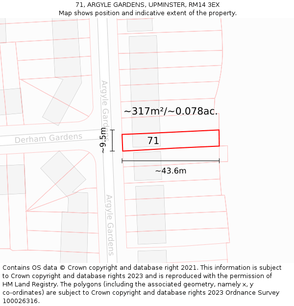 71, ARGYLE GARDENS, UPMINSTER, RM14 3EX: Plot and title map