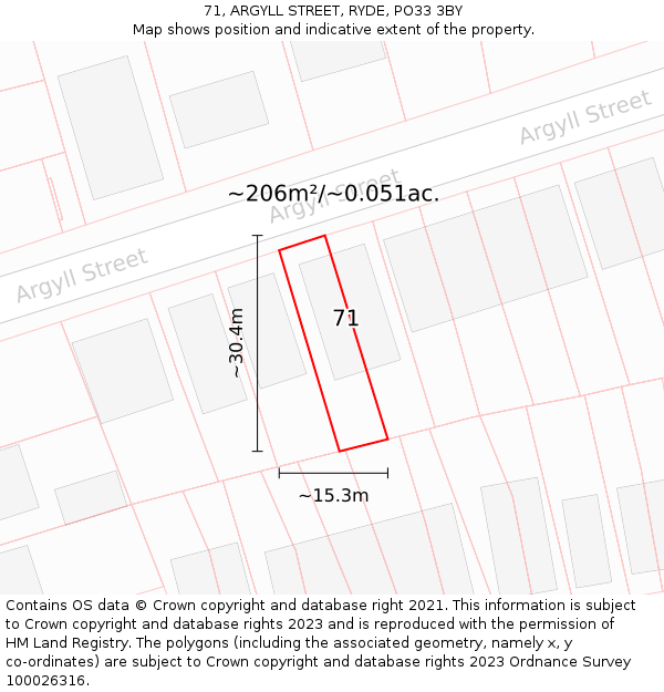 71, ARGYLL STREET, RYDE, PO33 3BY: Plot and title map