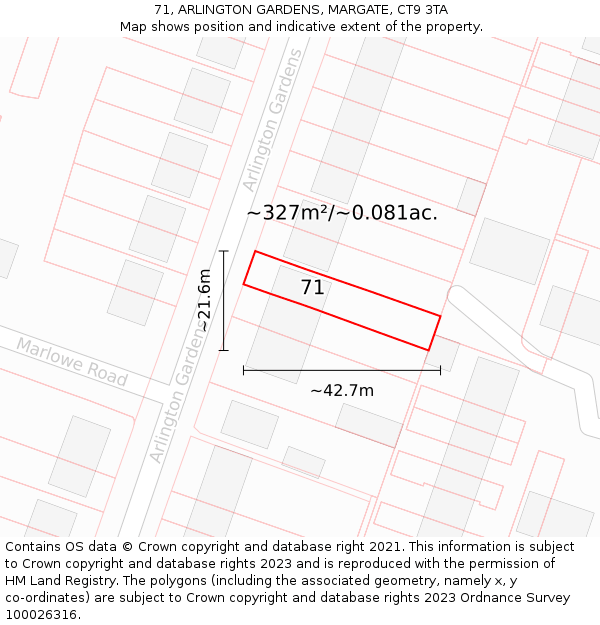 71, ARLINGTON GARDENS, MARGATE, CT9 3TA: Plot and title map