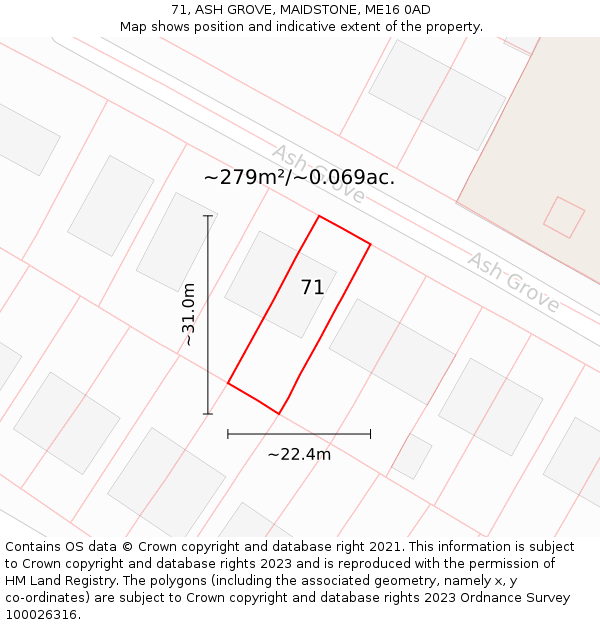 71, ASH GROVE, MAIDSTONE, ME16 0AD: Plot and title map