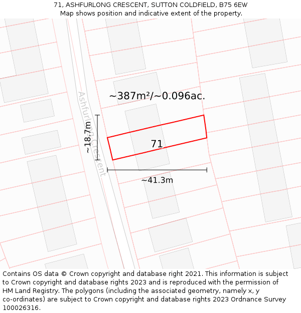 71, ASHFURLONG CRESCENT, SUTTON COLDFIELD, B75 6EW: Plot and title map