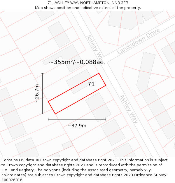 71, ASHLEY WAY, NORTHAMPTON, NN3 3EB: Plot and title map