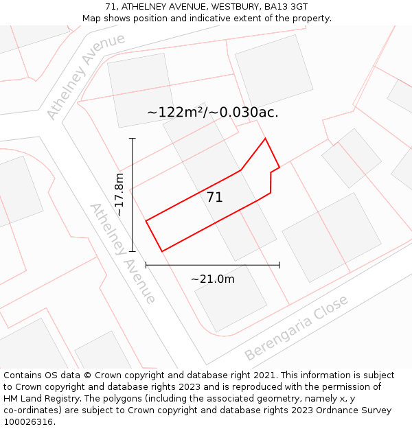 71, ATHELNEY AVENUE, WESTBURY, BA13 3GT: Plot and title map