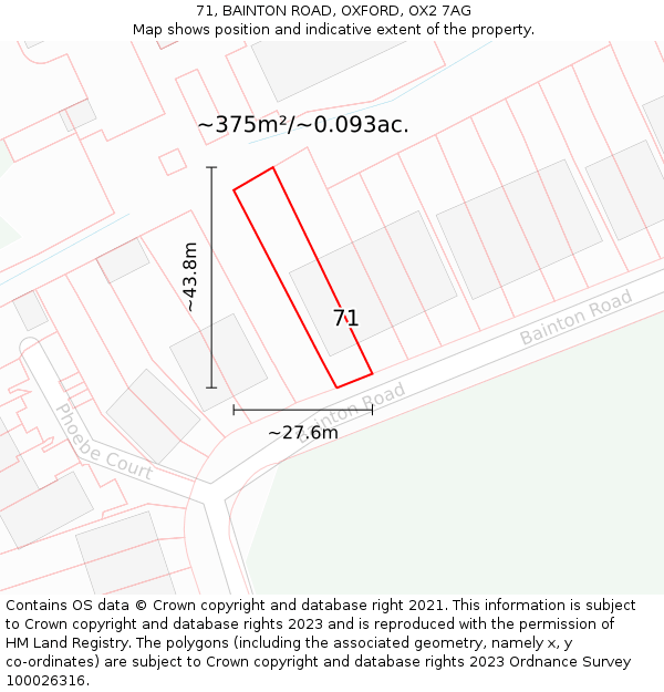 71, BAINTON ROAD, OXFORD, OX2 7AG: Plot and title map