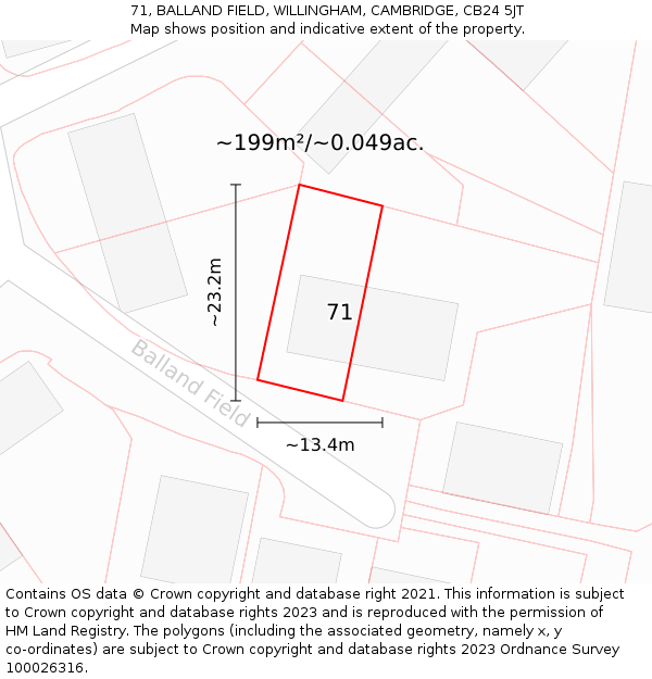71, BALLAND FIELD, WILLINGHAM, CAMBRIDGE, CB24 5JT: Plot and title map