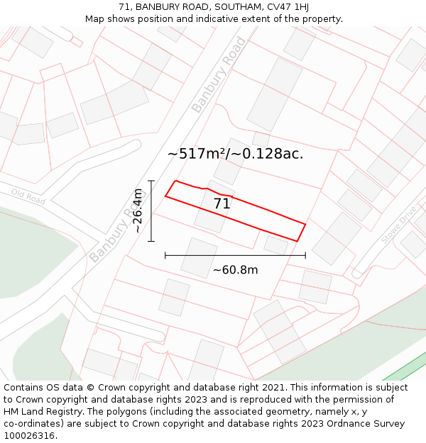 71, BANBURY ROAD, SOUTHAM, CV47 1HJ: Plot and title map