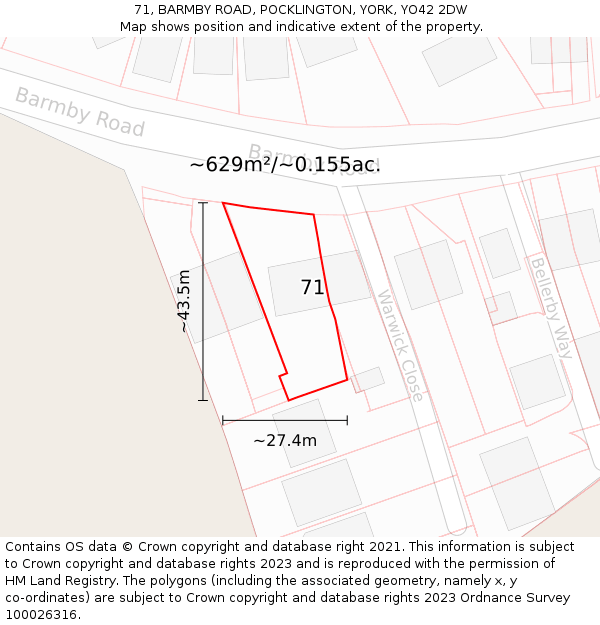 71, BARMBY ROAD, POCKLINGTON, YORK, YO42 2DW: Plot and title map