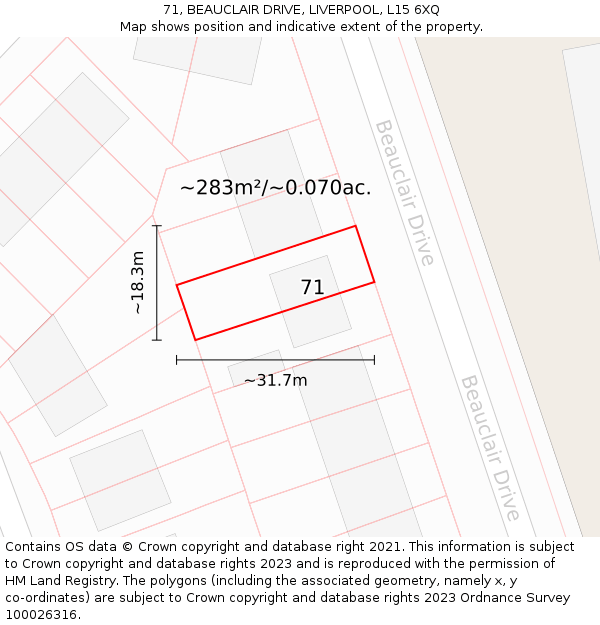 71, BEAUCLAIR DRIVE, LIVERPOOL, L15 6XQ: Plot and title map