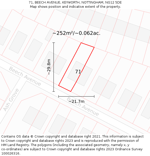 71, BEECH AVENUE, KEYWORTH, NOTTINGHAM, NG12 5DE: Plot and title map