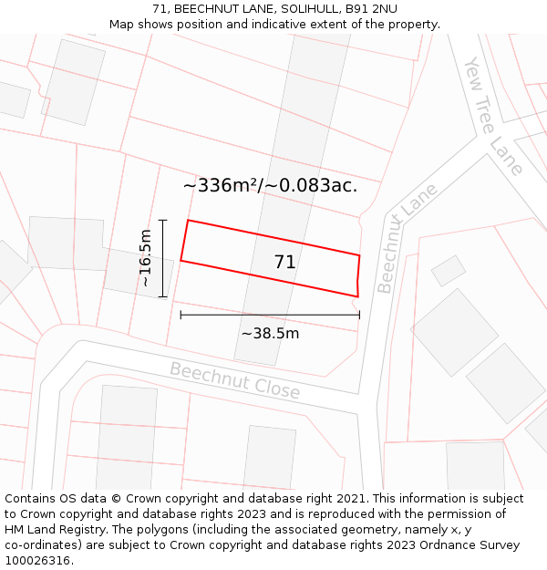 71, BEECHNUT LANE, SOLIHULL, B91 2NU: Plot and title map