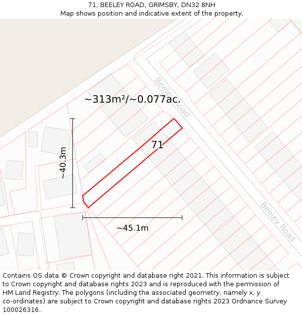 71, BEELEY ROAD, GRIMSBY, DN32 8NH: Plot and title map