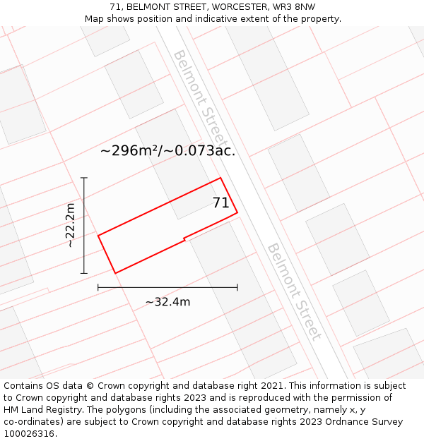 71, BELMONT STREET, WORCESTER, WR3 8NW: Plot and title map