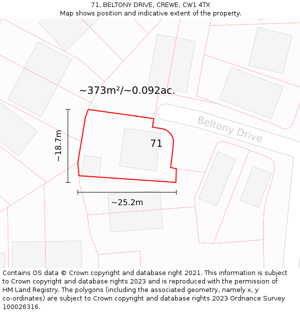 71, BELTONY DRIVE, CREWE, CW1 4TX: Plot and title map