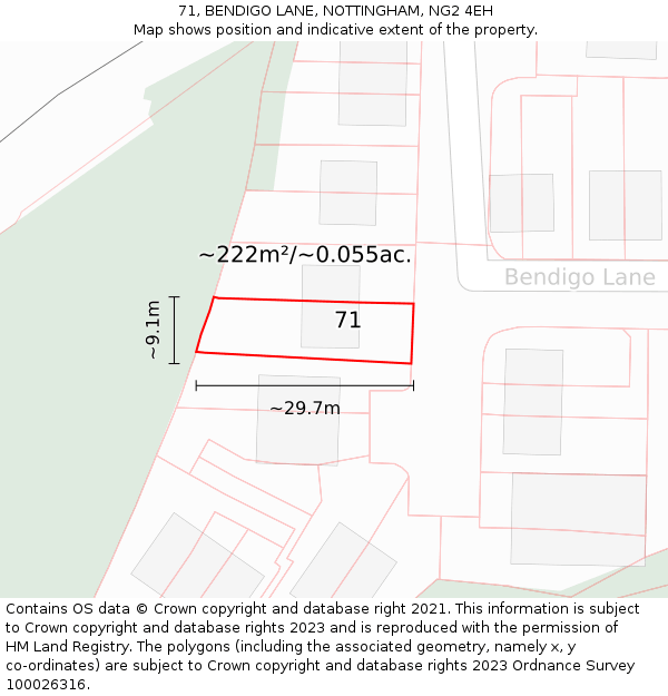 71, BENDIGO LANE, NOTTINGHAM, NG2 4EH: Plot and title map