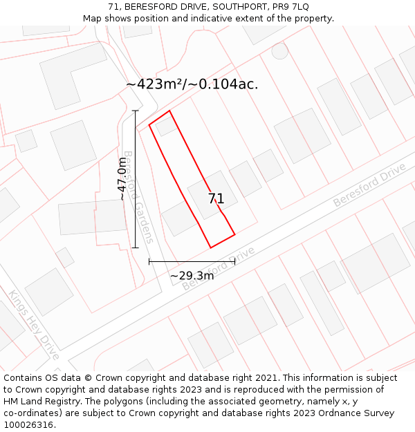 71, BERESFORD DRIVE, SOUTHPORT, PR9 7LQ: Plot and title map