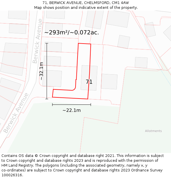 71, BERWICK AVENUE, CHELMSFORD, CM1 4AW: Plot and title map