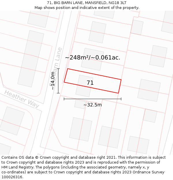 71, BIG BARN LANE, MANSFIELD, NG18 3LT: Plot and title map