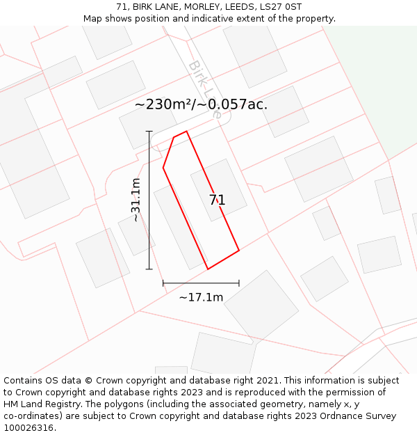 71, BIRK LANE, MORLEY, LEEDS, LS27 0ST: Plot and title map