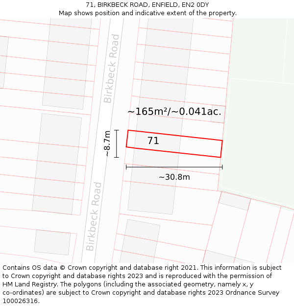 71, BIRKBECK ROAD, ENFIELD, EN2 0DY: Plot and title map