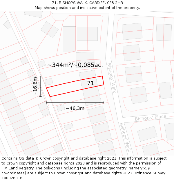 71, BISHOPS WALK, CARDIFF, CF5 2HB: Plot and title map