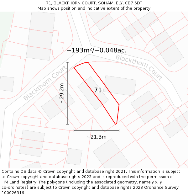 71, BLACKTHORN COURT, SOHAM, ELY, CB7 5DT: Plot and title map