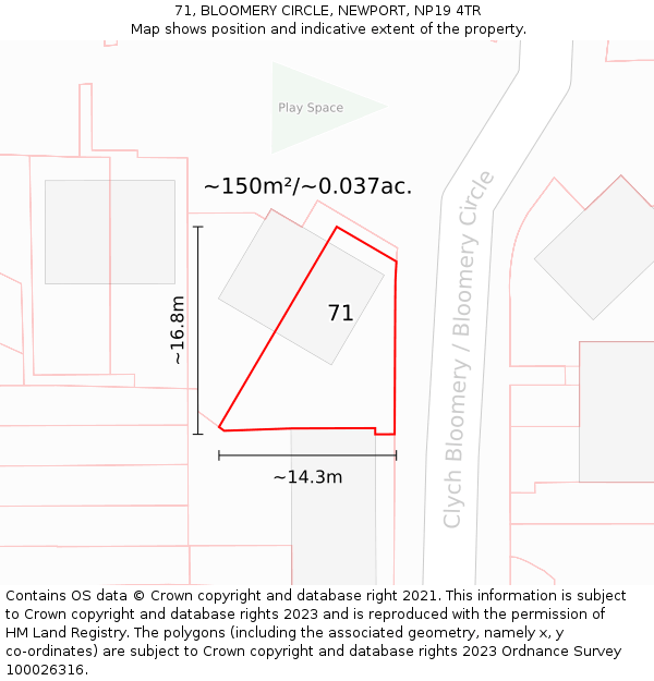 71, BLOOMERY CIRCLE, NEWPORT, NP19 4TR: Plot and title map